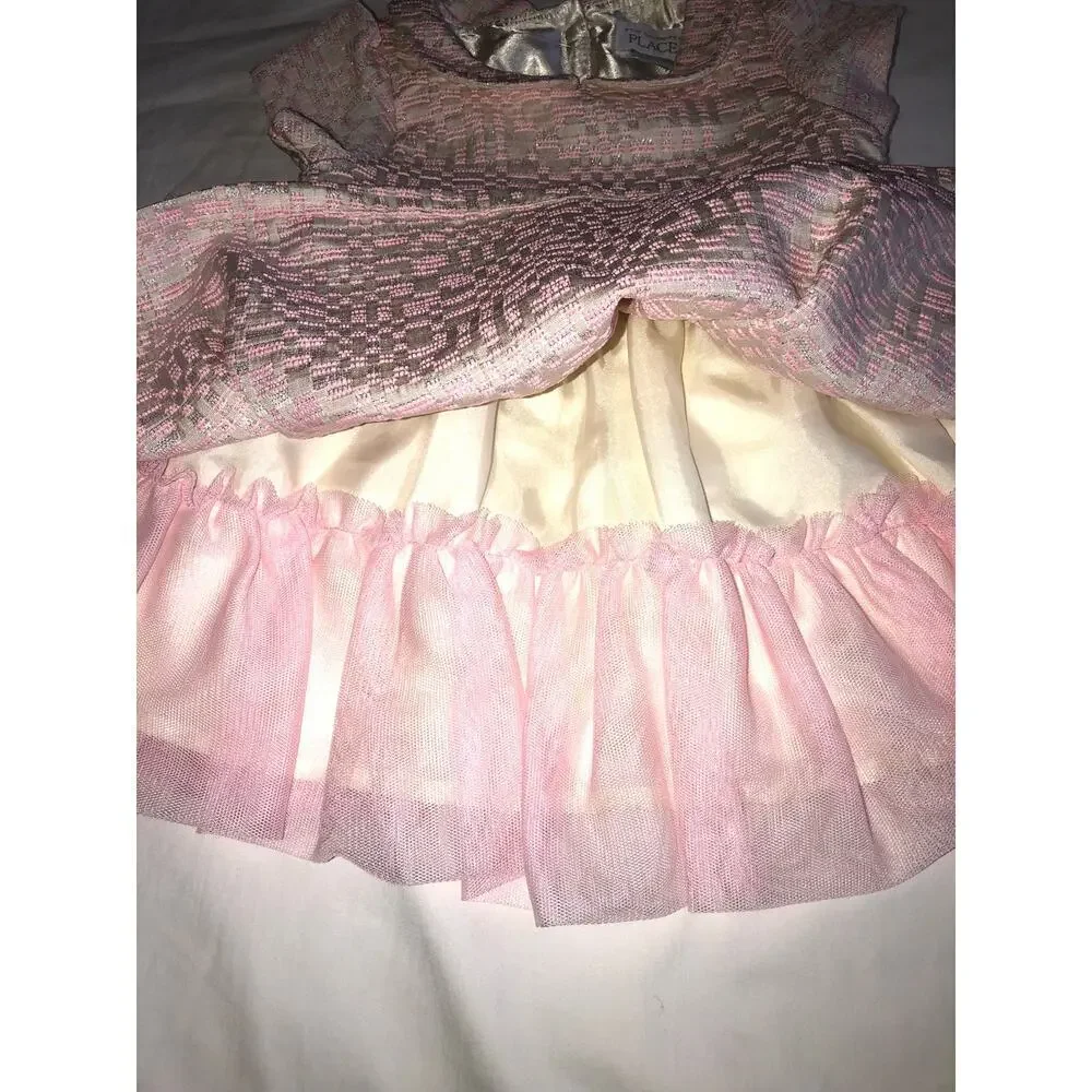 Pink Silver Baby Dress Size 6-9mths Ruffle Hem Collar Short Sleeve Underpants